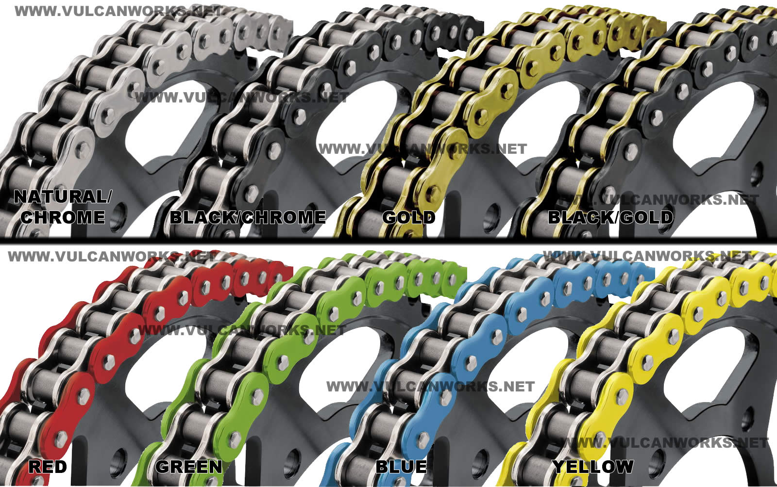 530 X-Ring Chain- Chrome, Black, Gold - 530 Chains, Master Links &  Accessories - Chain Conversion Kits - Vulcanworks.net - American Made Parts  for